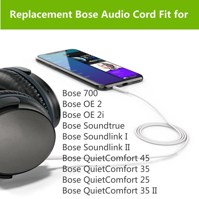 Saipomor QC45 Audio Cord Replacement 2.5mm Stereo Jack Cables for Bose On-Ear 2 OE2i QuietComfort45 QC25 QC35II QC35 Soundlink SoundlinkII SoundTrue NC700 Headphones(White) - Image 3
